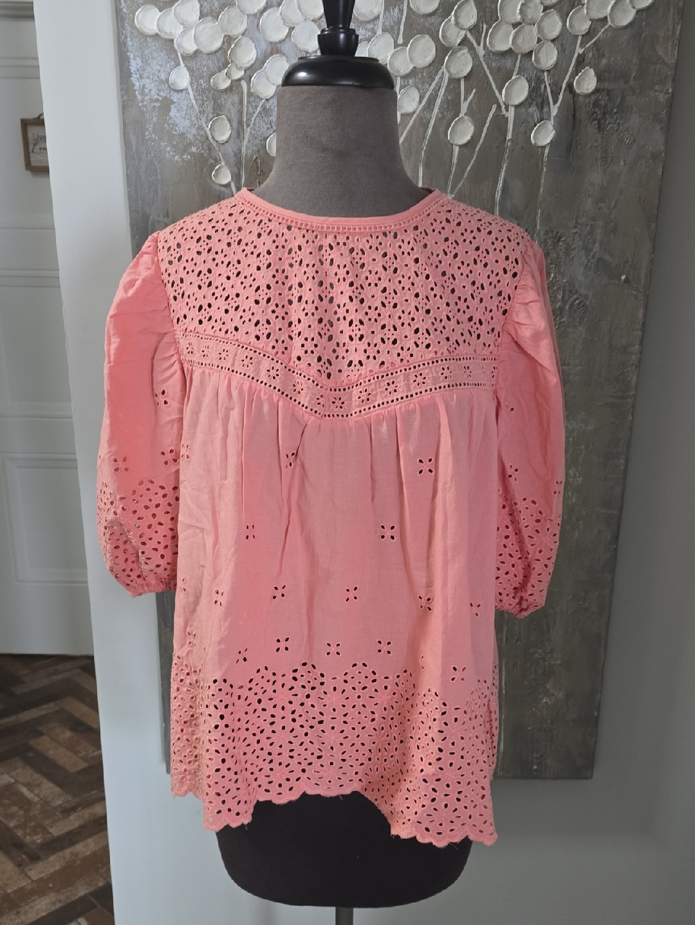 Eyelet-Detail Pink Cotton Blouse